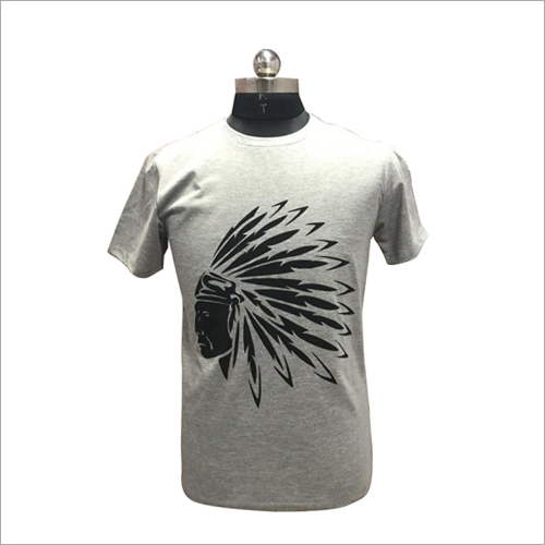 ग्रे मेन्स राउंड नेक प्रिंटेड टी शर्ट