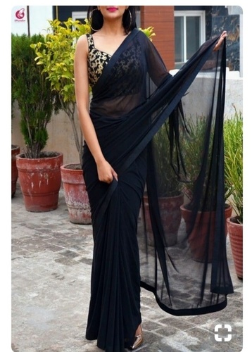 ब्लैक जापान क्रेप साड़ी