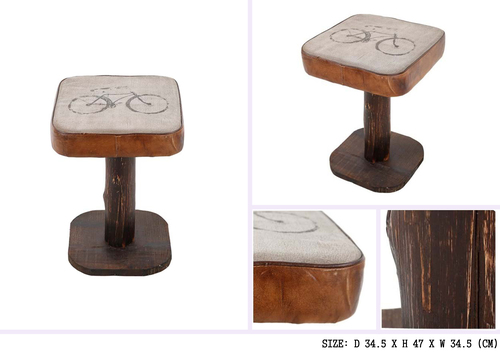 Wood Wooden Top Iron Stool