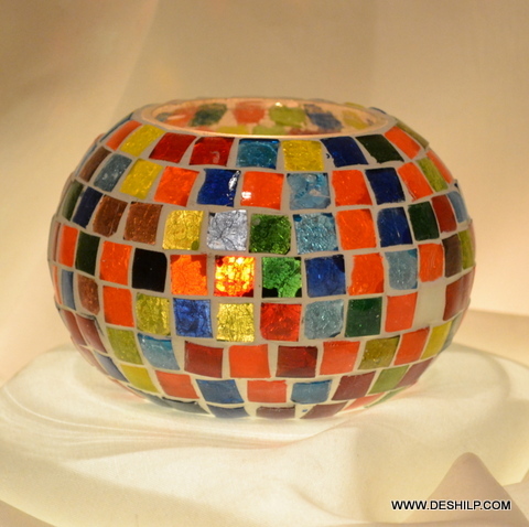 Multi Mosaic Glass Candle Holder For Promotional - Finishing: Carving