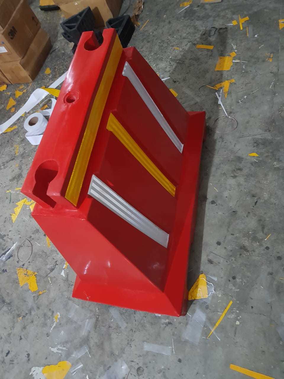 Road Barrier - 1000mm X 500mm X 800mm, Red Color With 25 Liters Water Ballast