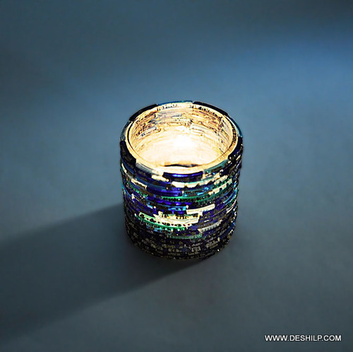 पेशेवर ब्लू मोज़ेक ग्लास कैंडल होल्डर