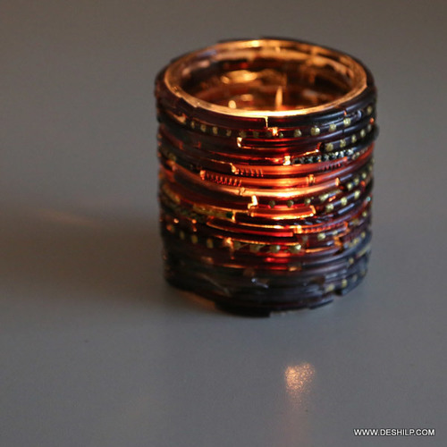 Glass Antique Bangle Mosaic Candle Holder