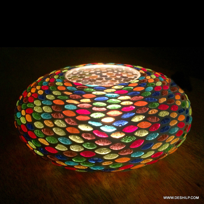Glass Multi Mosaic Candle Holder