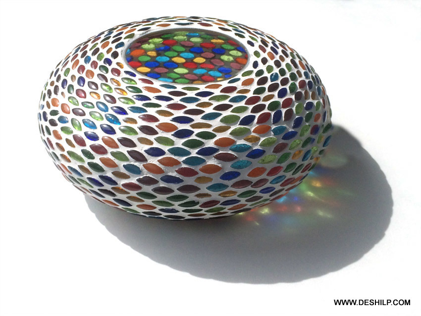 Glass Multi Mosaic Candle Holder