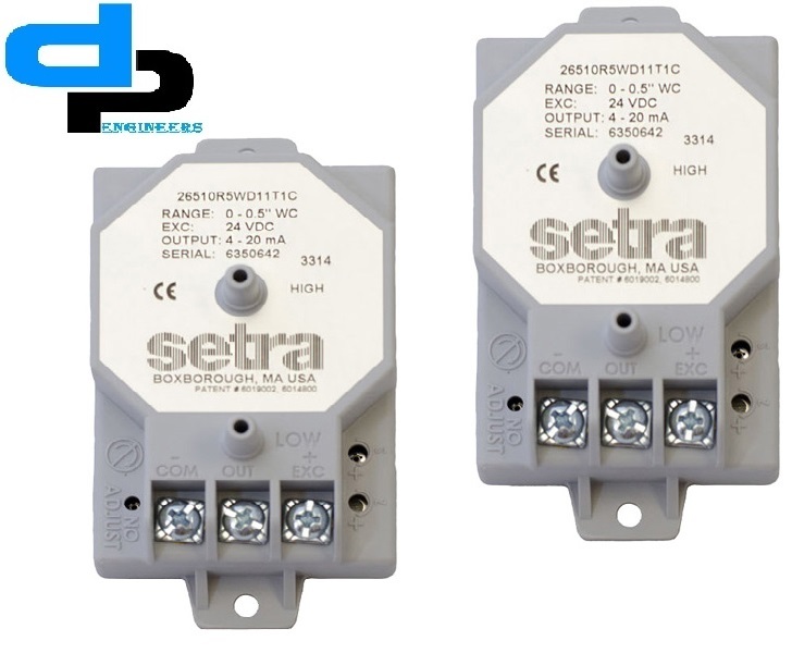 Setra Model 265 Differential Pressure Transducer - Range 0-25 Pac, Stainless Steel, Panel Mount, 0-5v/4-20ma Output, 1% Accuracy, Nema1 Rated