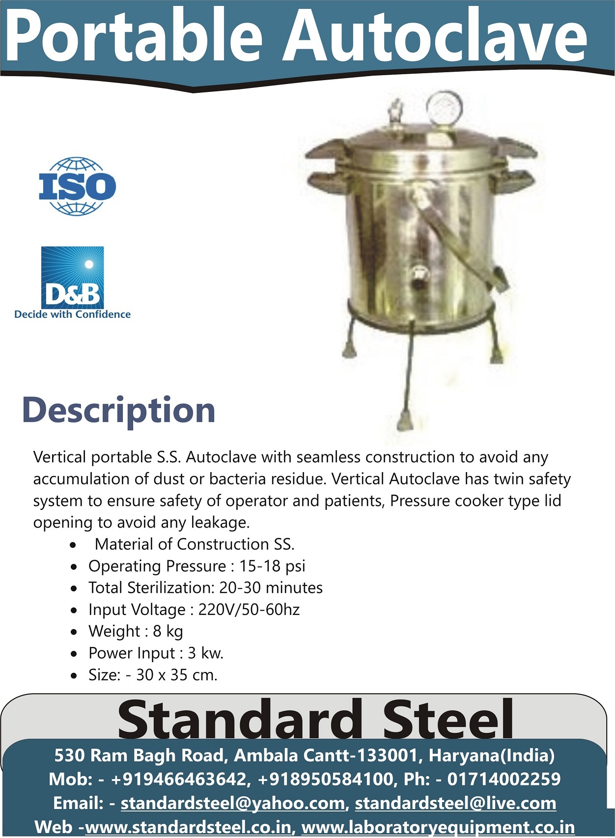 Portable Autoclave - Application: Lab
