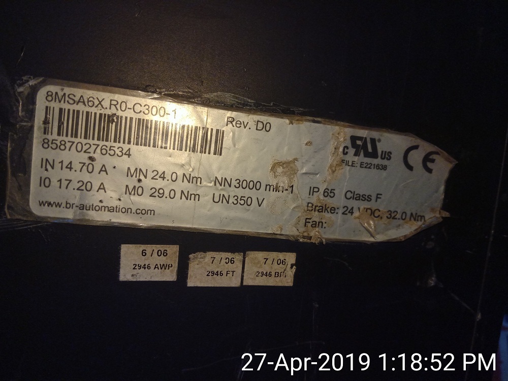 B&r Servo Motor 8msa6x.r0-c300-1