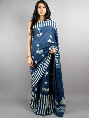 All And Blue Dabu Indigo Printed Cotton Sarees