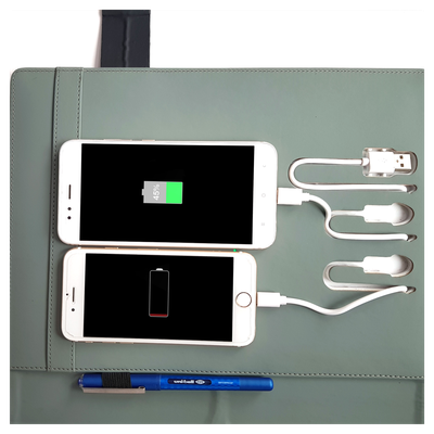 A4 Plus Techbook - 8000 Mah Power Bank, 16 Gb Pen Drive, Wireless Charging, Digital Logo Branding, Inbuilt Ios, Micro-b And Type-c Cables, Notepad & Card Slots, Grey Color