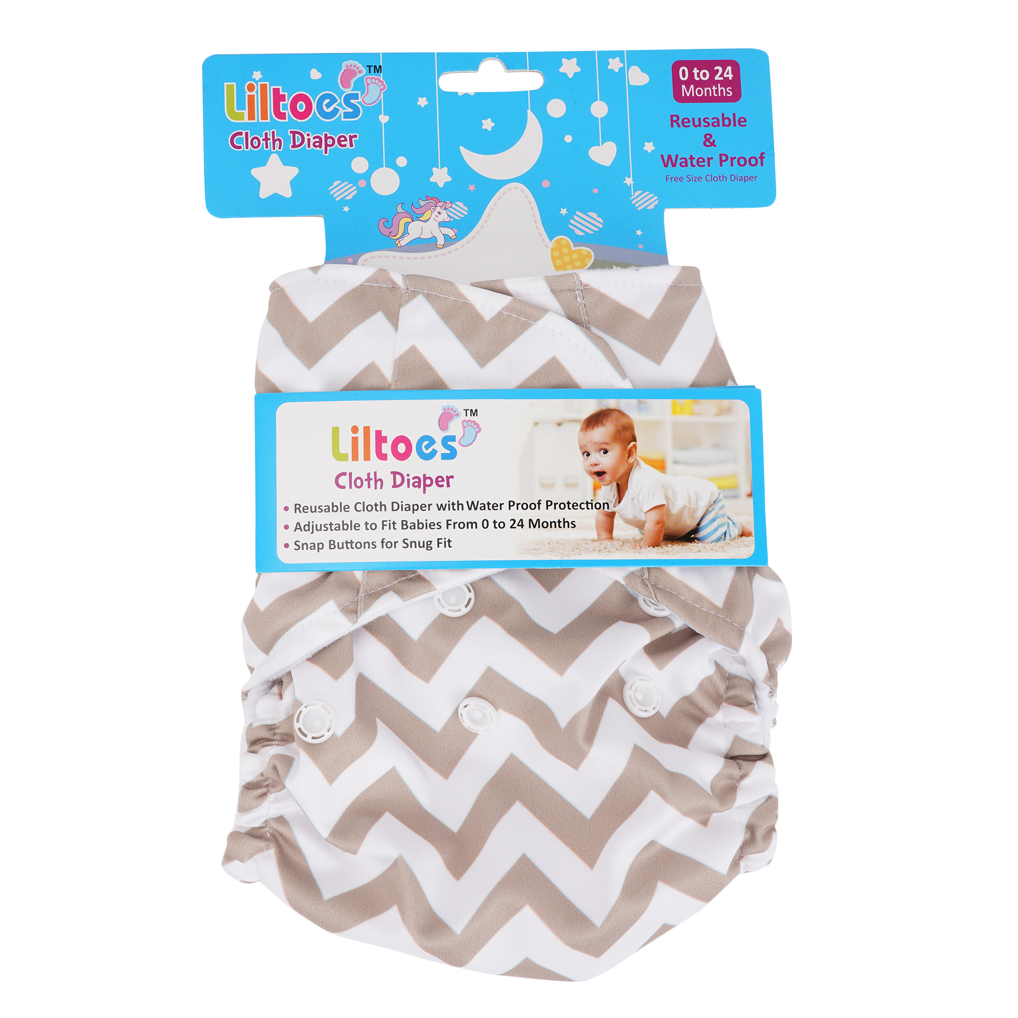 Baby Cloth Diaper - Cotton, Free Size (5 Kg - 17 Kg) , Multicolored, Adjustable For Ages 3 Months To 3 Years, 300 Wash Reusable Feature
