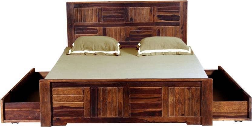 Handmade Fn Drawer Sheesham Solid Wood Queen Drawer Bed