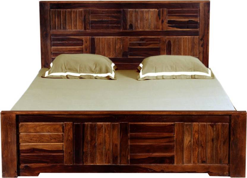 Handmade Fn Drawer Sheesham Solid Wood Queen Drawer Bed
