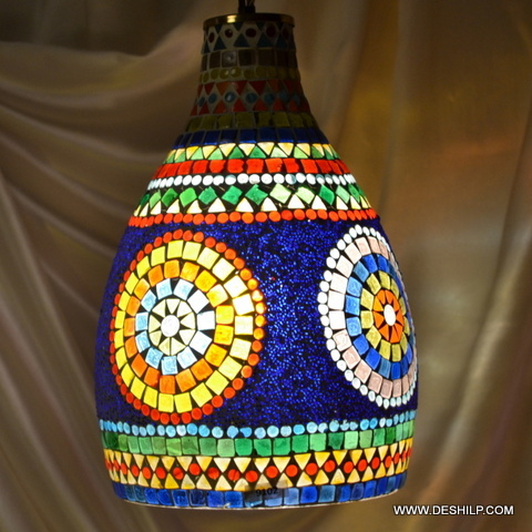 मल्टीकलर ब्लू मोज़ेक हैंड मेड ग्लास वॉल हैंगिंग