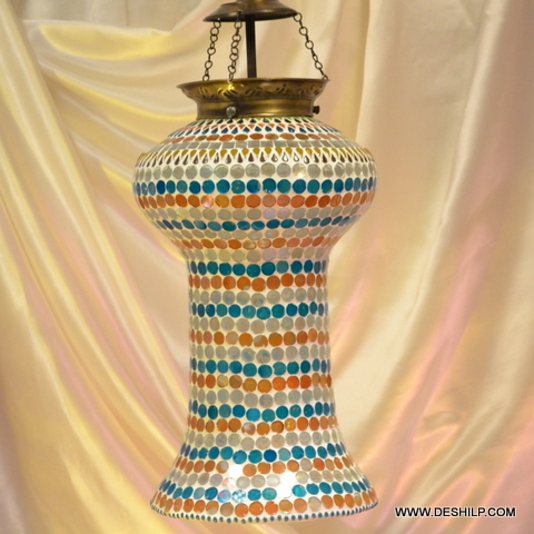 Yellow Multi Mosaic Glass Wall Hanging Lamp