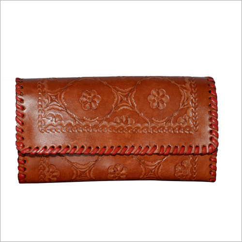 Brown Ladies Leather Engraved Wallet