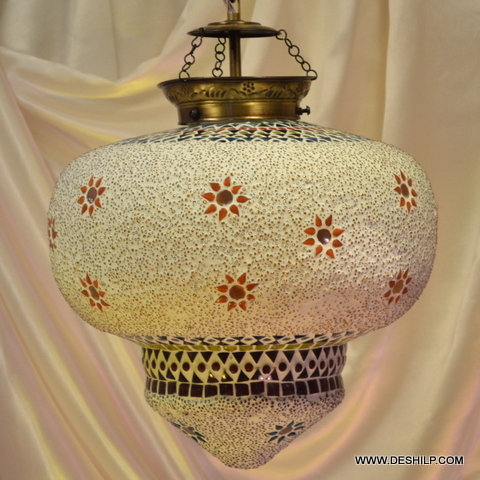 Golden And Multicolor Mosaic Handmade Glass Wall Hanging - Shape: Round