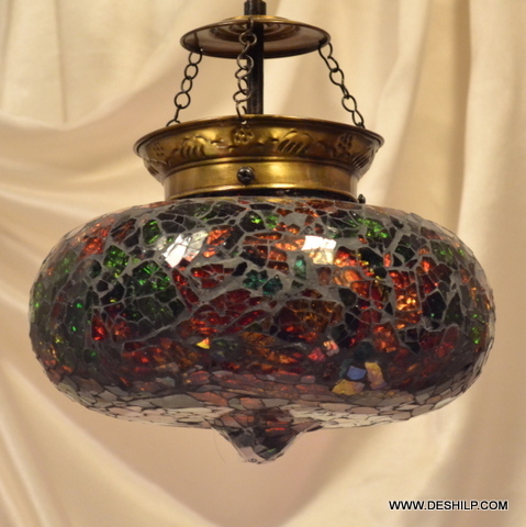 Multicolored Modern Art Multi Mosaic Glass Wall Hanging Lamp - Finish: Handmade