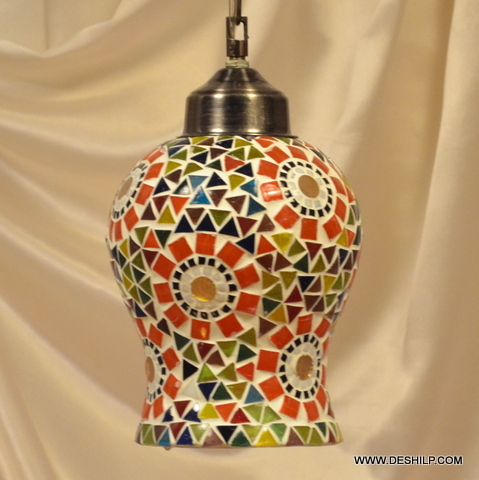 Hanging Mosaic Glass Lantern - Color: Multicolor