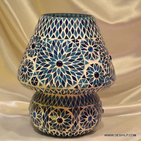 Blue Mosaic Glass Table Lamp For Night Design: Modern Art