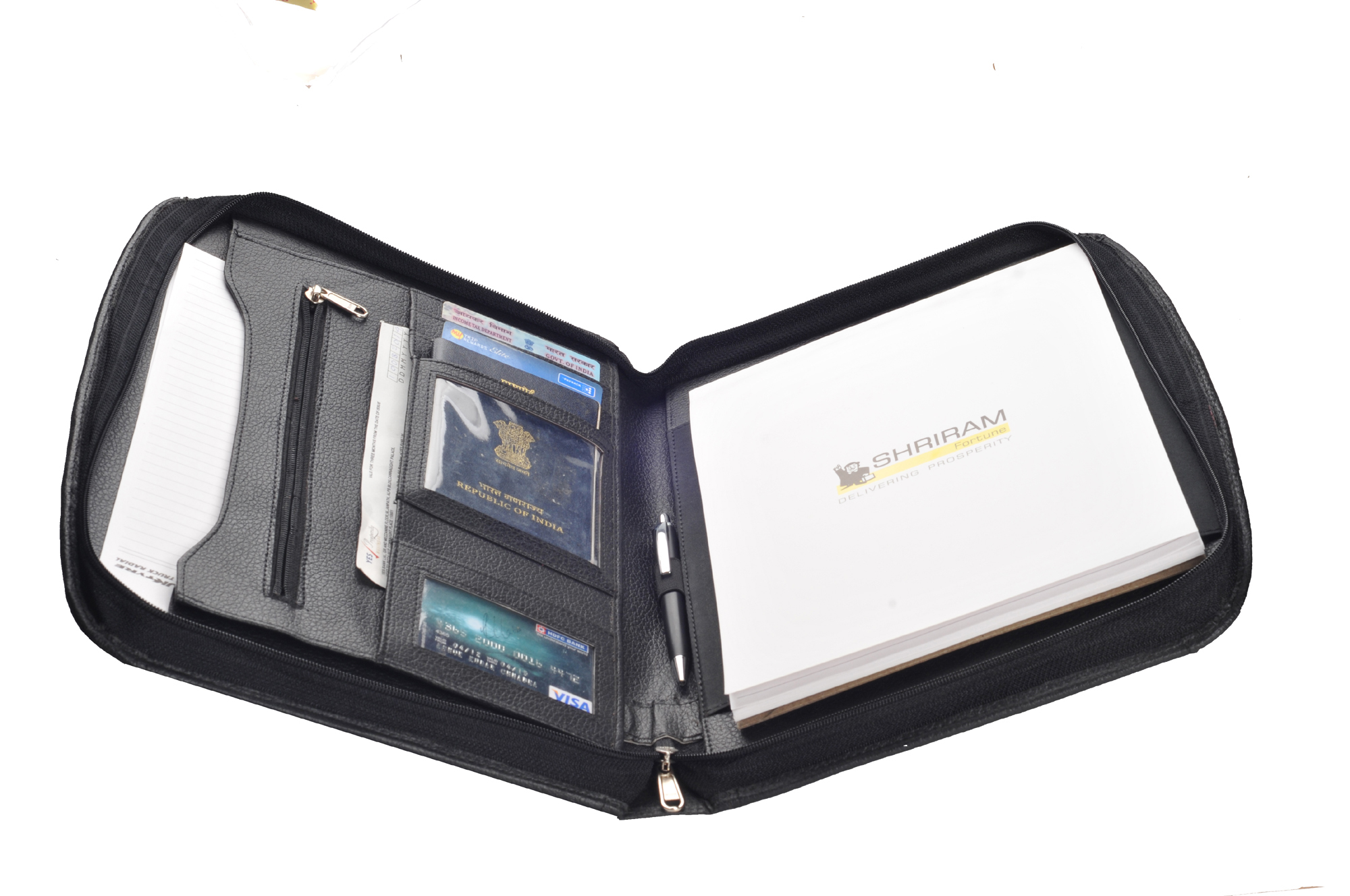 Leatherite A-4 Folder - Leather Material, Regular Size | Lightweight Design, Zip Closure & Handle, Ideal For Organizing And Promotion