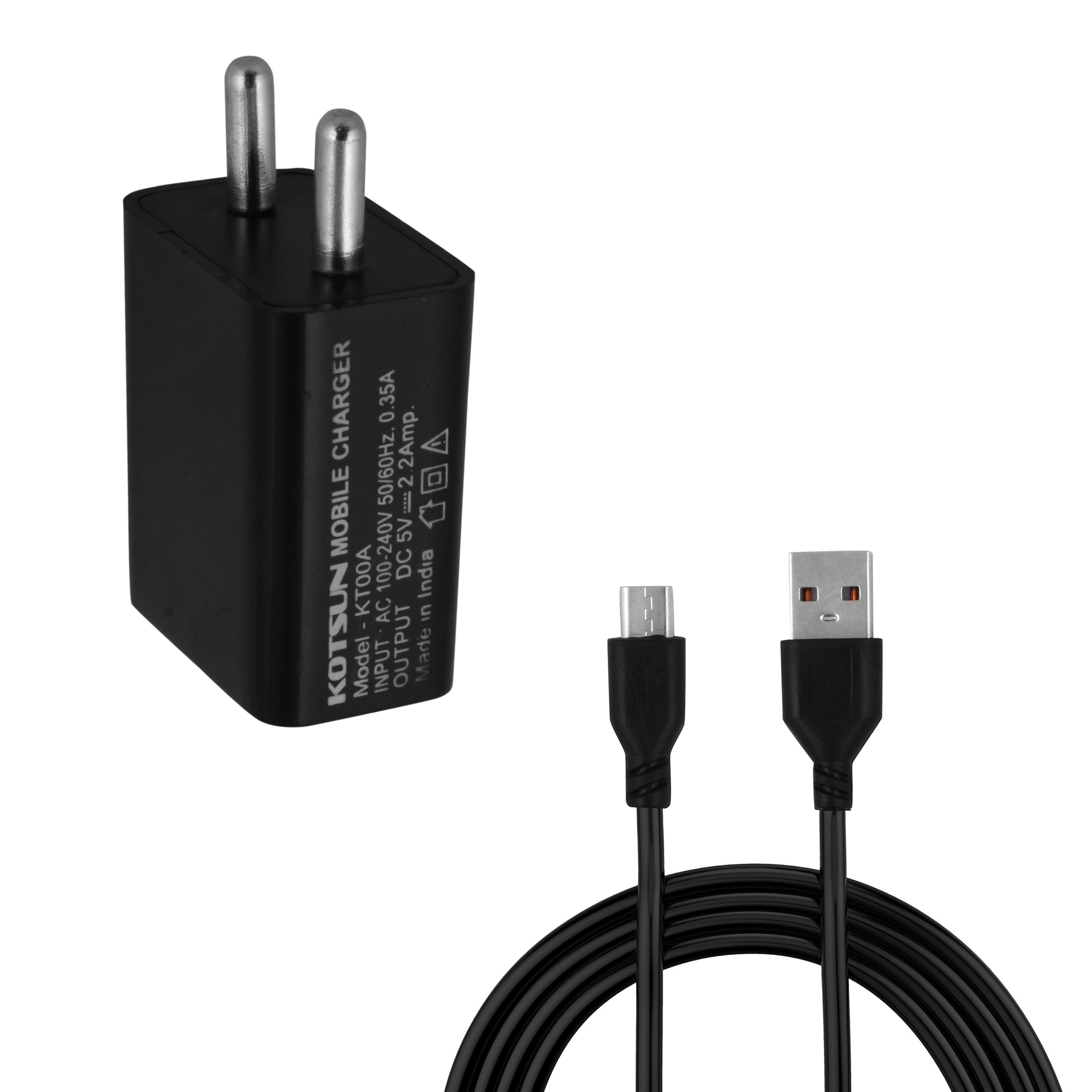 2.2amp Fast Quick Double Usb Charger With Cable - White C Type Cable, 1 Hour Full Battery Backup, Flip Design, 1 Year Warranty, Android Compatible