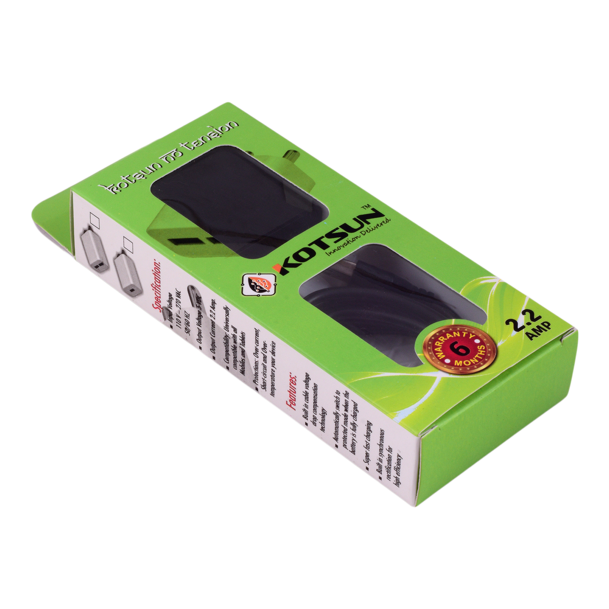 2.2amp Fast Quick Double Usb Charger With Cable - White C Type Cable, 1 Hour Full Battery Backup, Flip Design, 1 Year Warranty, Android Compatible