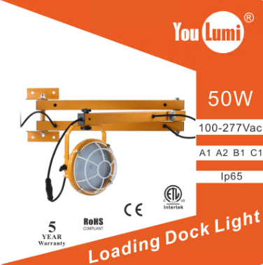 एलईडी लोडिंग डॉक लाइट 50w डबल आर्म्स 120lm/w 360 A वारंटी: 5 साल