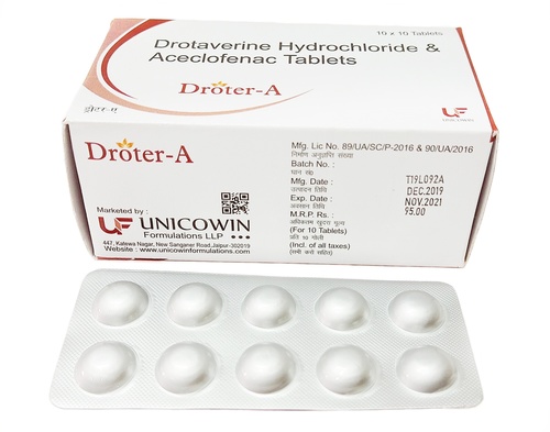 Droter-A Tablet - Drotaverine 80mg & Aceclofenac 100mg | Dual Action Pain Relief for Abdominal Discomfort, Muscle Relaxation, and Cramps