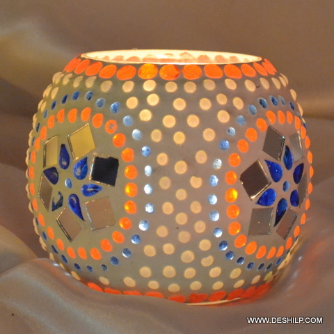 Designer Mosaic Handmade Glass Candle Holder - Finishing: Polishing