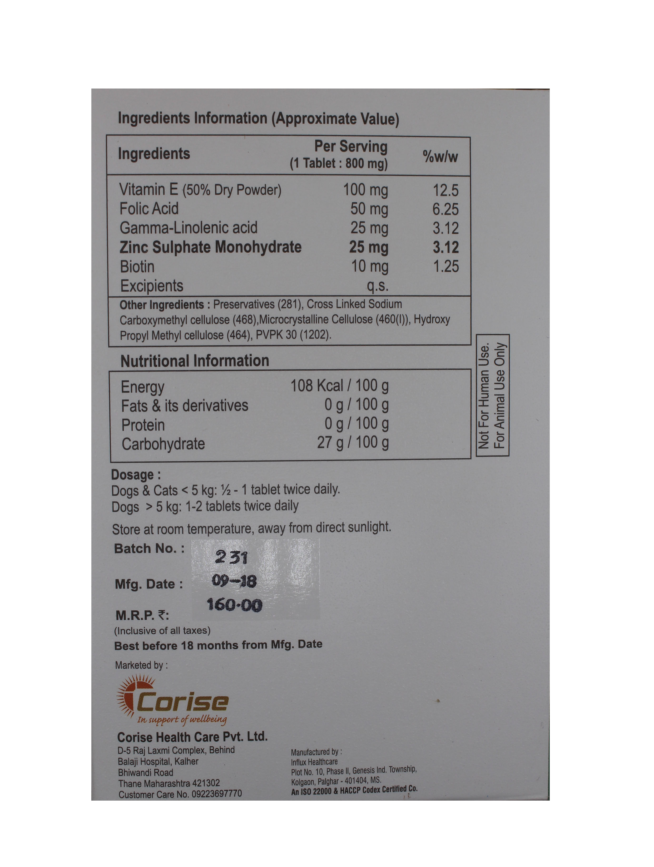 Fecofol Z Vitami E 100mg Folic Acid Ingredients: Chemicals