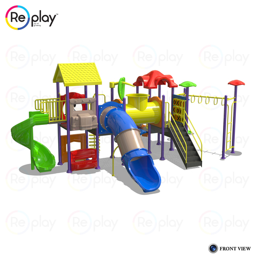 Freestanding Multi Play Equipment - Sturdy Steel & Plastic, 32 x 22 x 13 Ft, Outdoor Playhouse for 25 Children