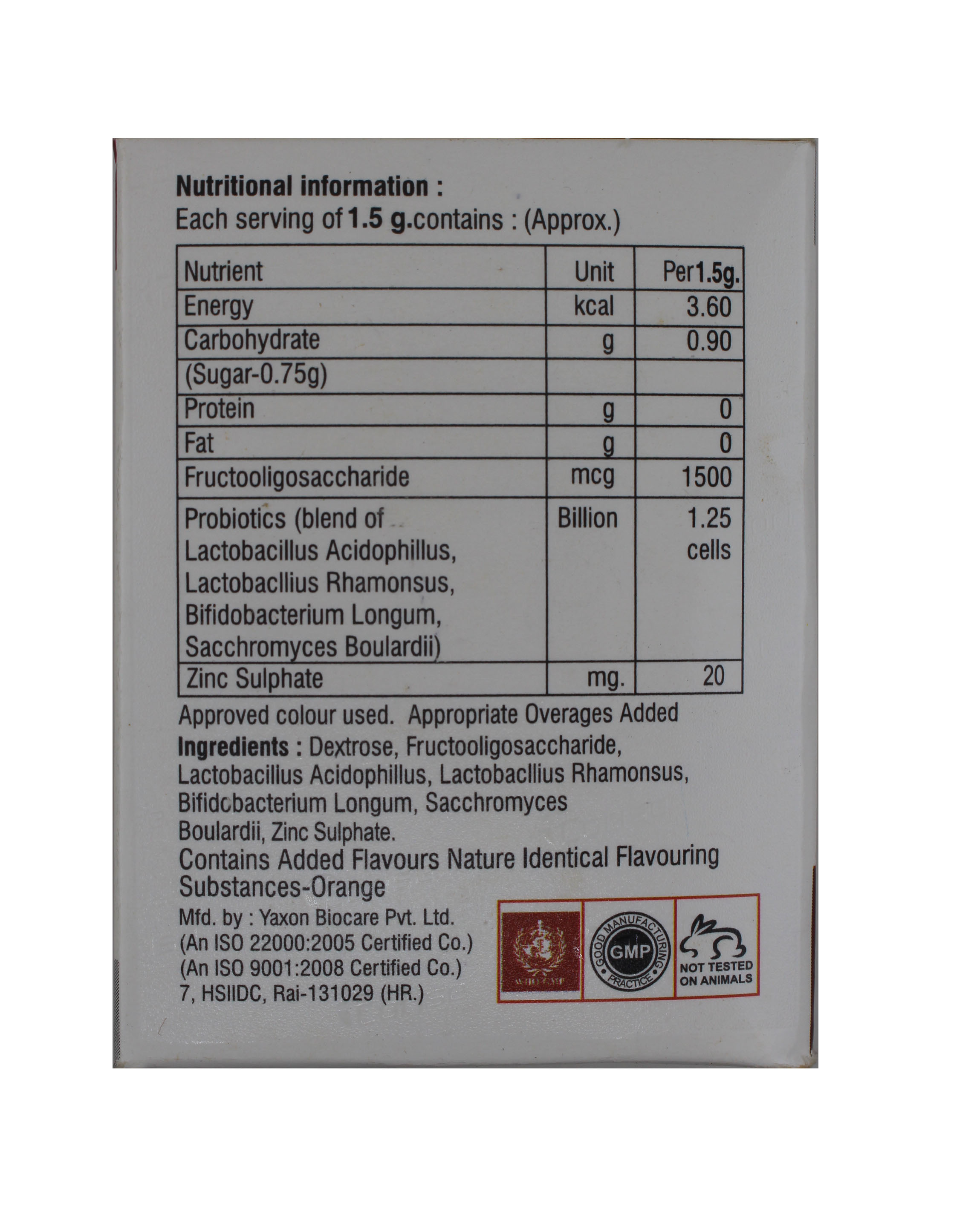 Semolyte Sachet Box Ingredients: Chemicals