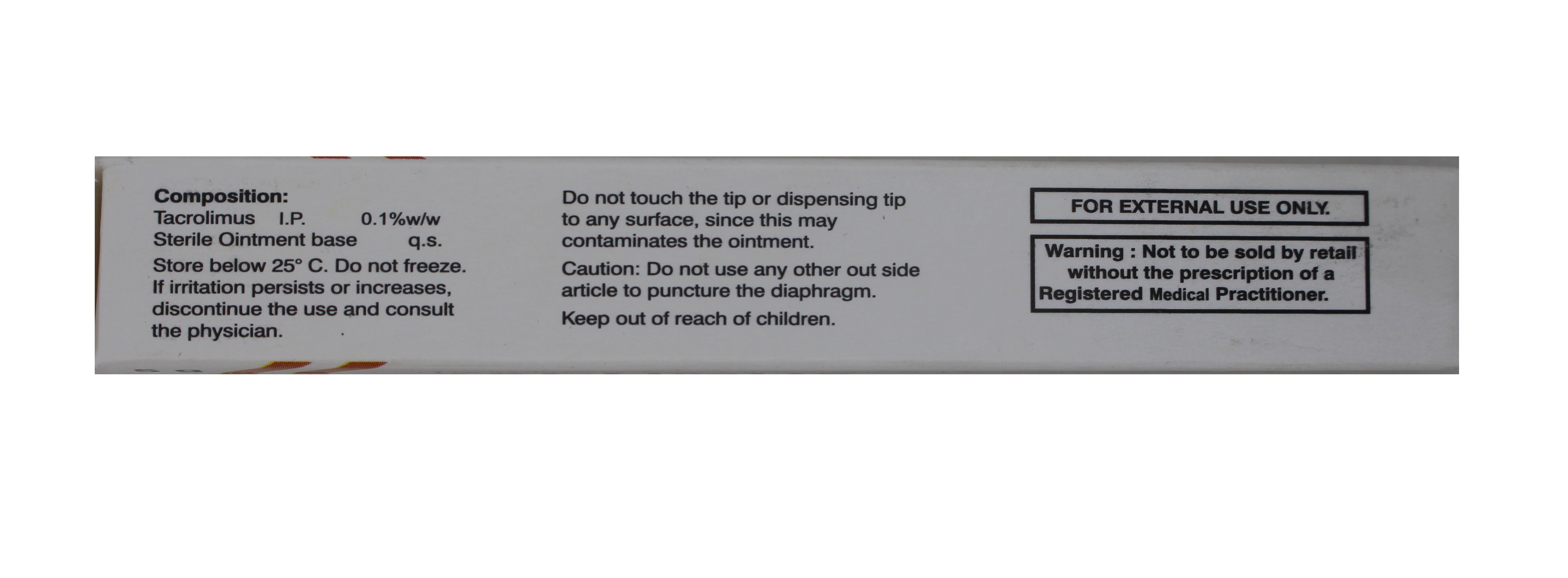 0.1%w/w Taclimus 5gm-tacrolimus Ointment Ingredients: Chemicals