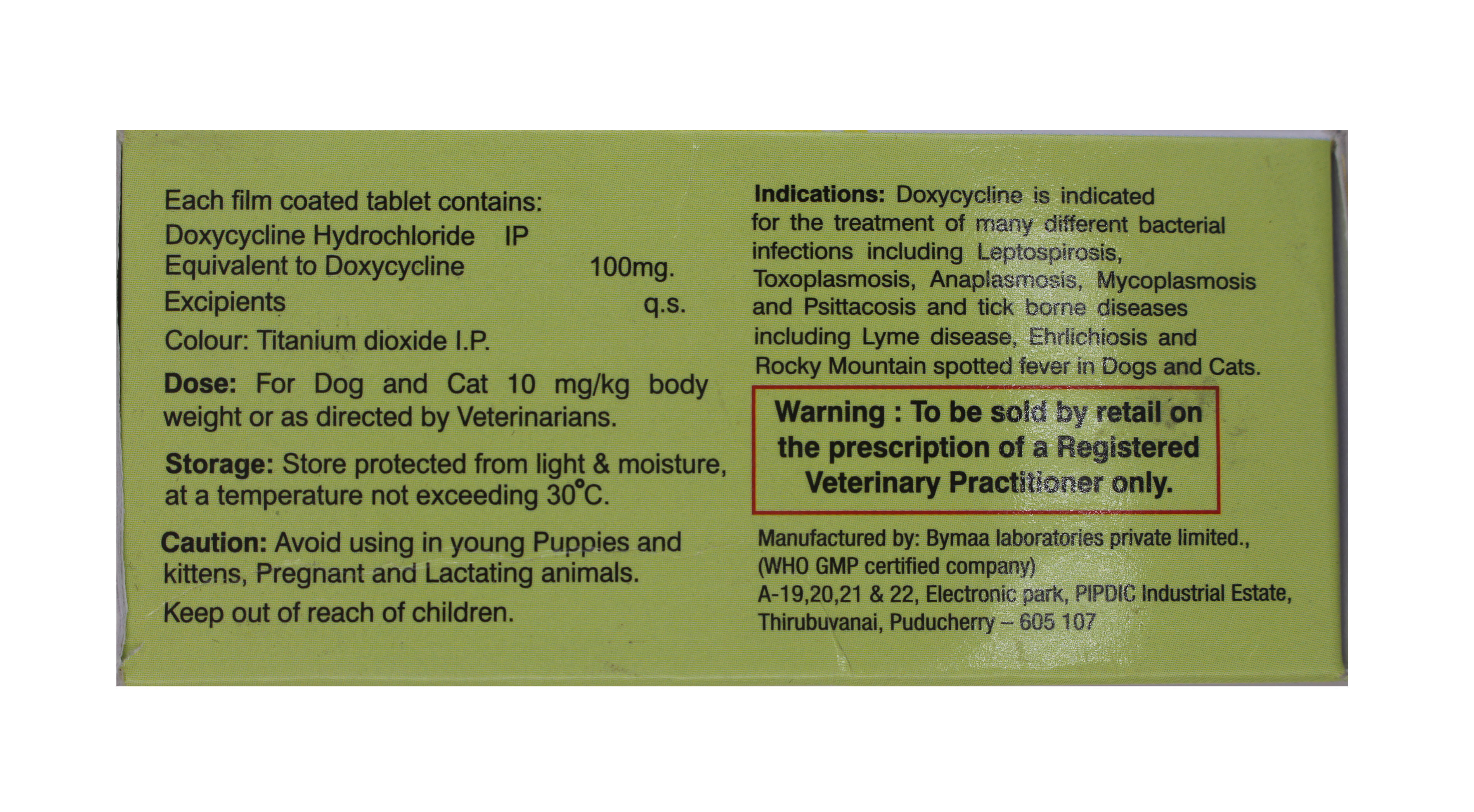 200m Zedox 100mg Doxicycline Hydrochloride Ingredients: Chemicals