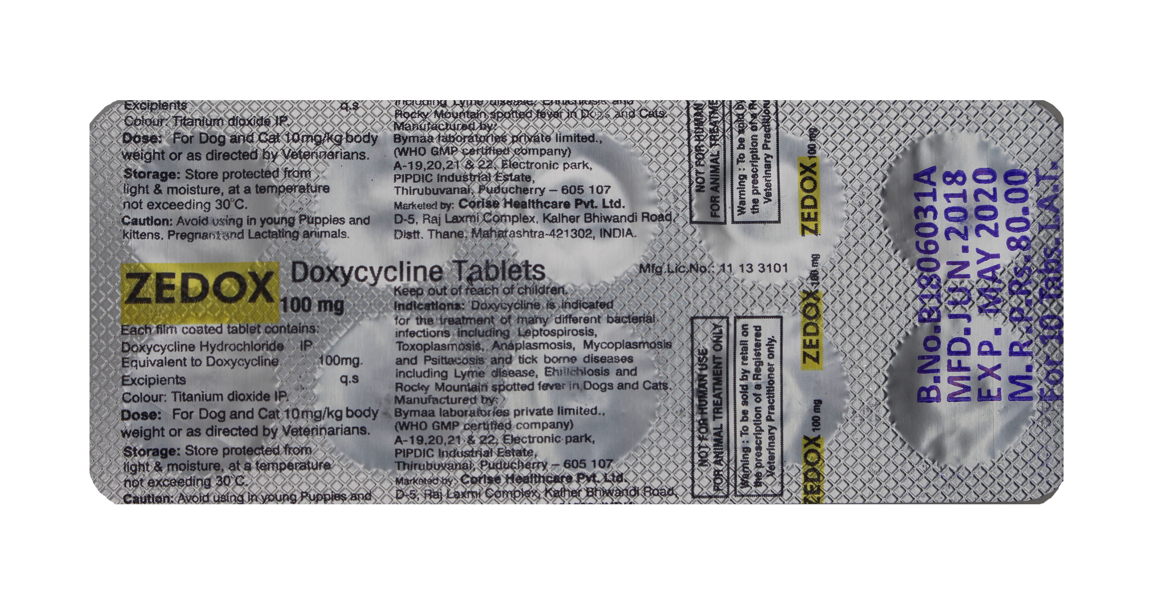 200m Zedox 100mg Doxicycline Hydrochloride Ingredients: Chemicals