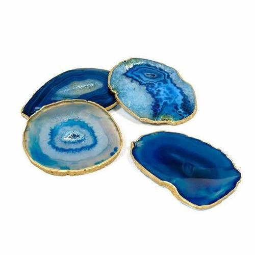 Agate Coster - Natural Agate, 3.5-4 Inch Round Brilliant Cut, Blue Color , Balances Energies and Boosts Confidence in Daily Tasks