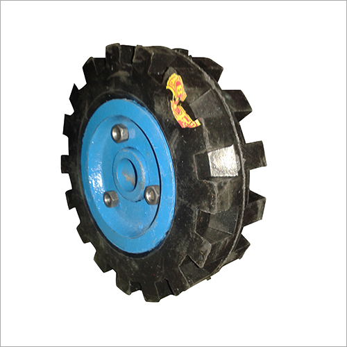 8X2 Pump Set Trolley Wheel - Rubber Material, Wheel Size 10x2 inches | Polished Finish, Load Capacity 0-300 kg, Hole Spacing 65mmx36mm
