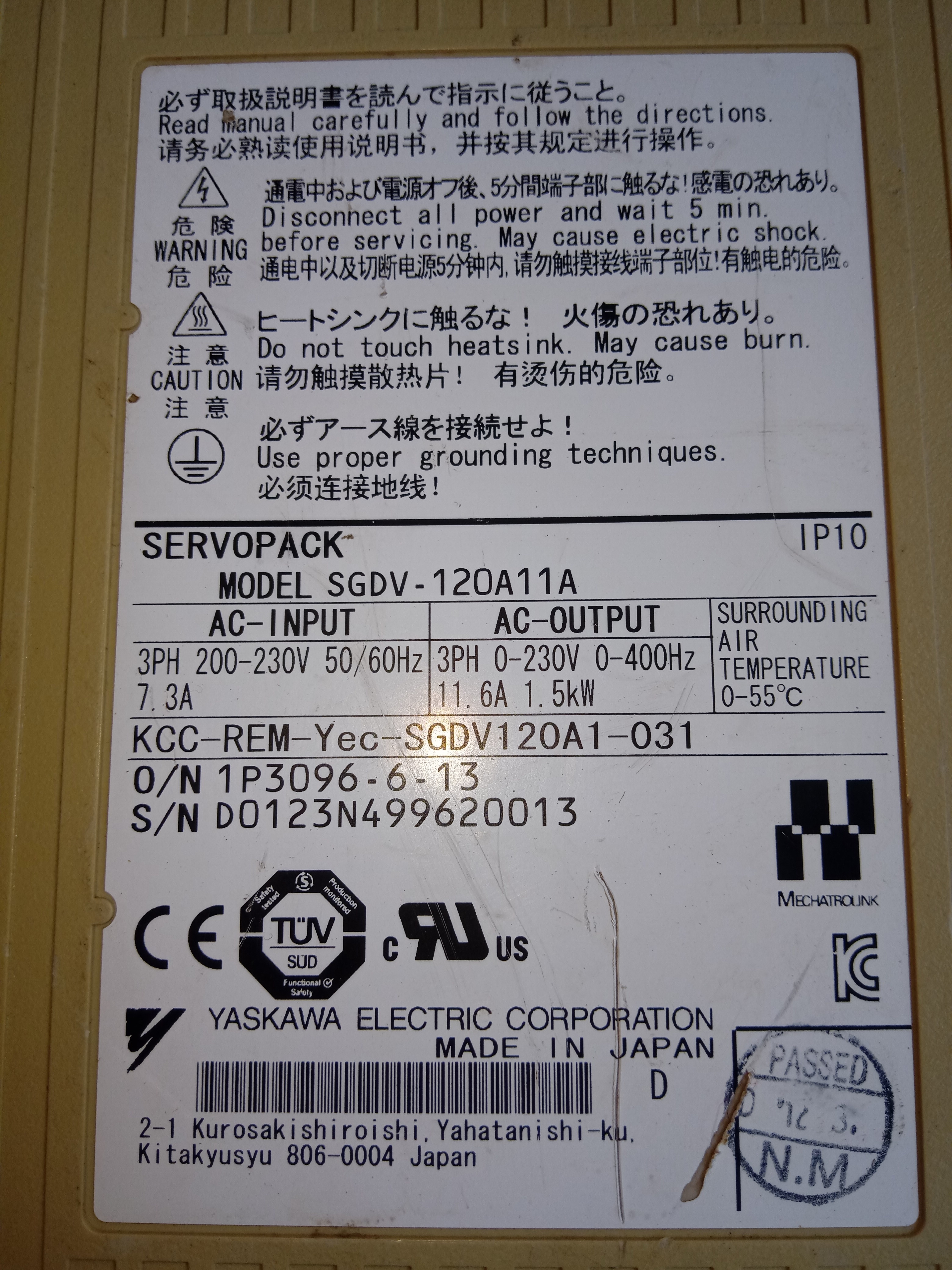 Yaskawa Servo Drive Sgdv-120a11a