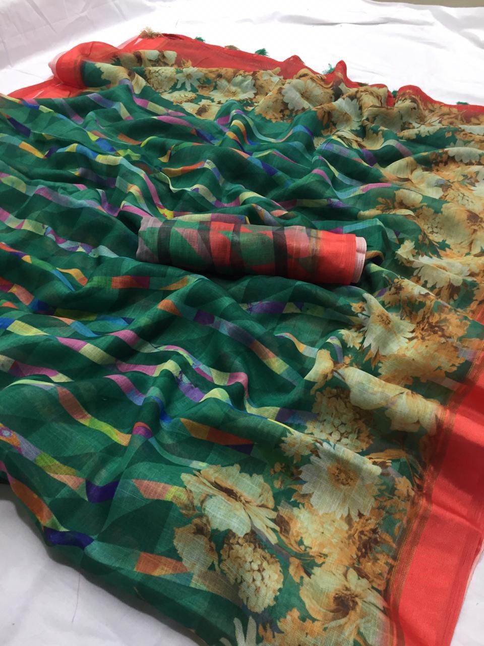Cotton Silk Patola Saree - Multi-printed Design, Lightweight Comfort, Summer Wear, Skin-friendly Fabric, Home Washable