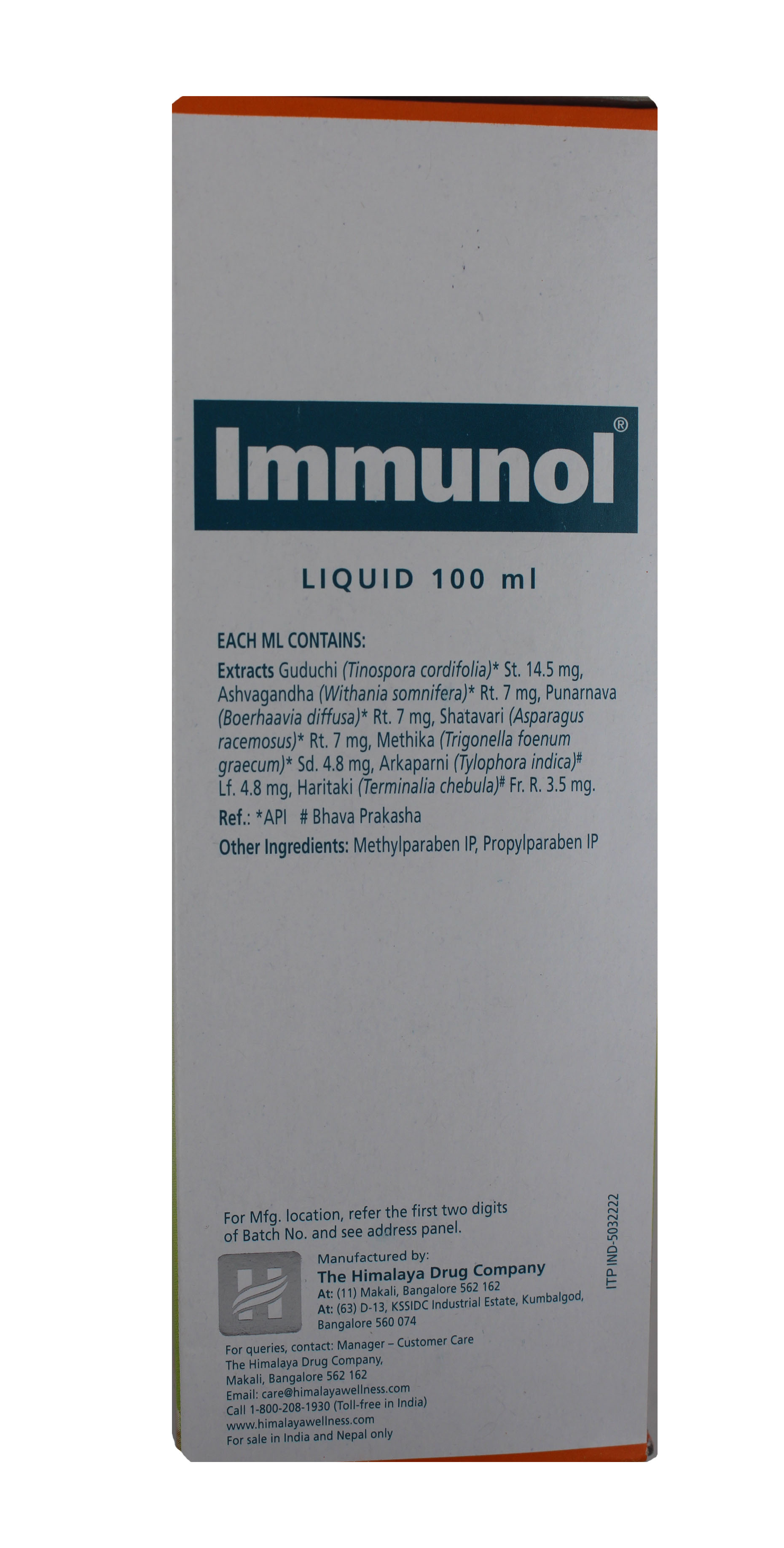 100ml Immunol Liquid Ingredients: Chemicals