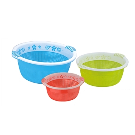 Plastic Fruit Basket - Food Grade Plastic, Big/medium Sizes, Pink/red/blue/green With White Ring | Attractive Double Color Design, Perfectly Ventilated For Fruits And Vegetables
