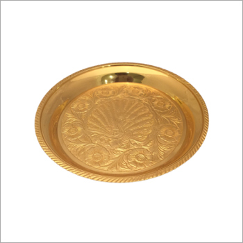 Peacock Brass Pooja Plate - 8 Inch Polished Metal Finish | Indian Religious Theme, Temple Design