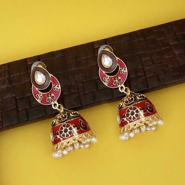 Meenakari Jhumka Earrings - Oxidised Zinc Alloy, Glossy Finish For Festive Wear | Dangle Design To Enhance Your Kurtis And Dresses