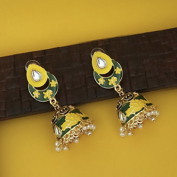 Meenakari Jhumka Earrings - Oxidised Zinc Alloy, Glossy Finish For Festive Wear | Dangle Design To Enhance Your Kurtis And Dresses