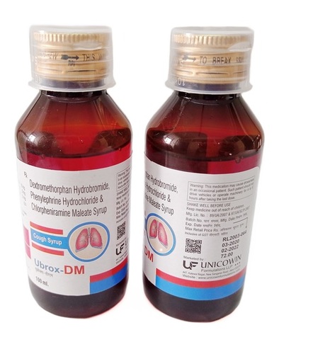 Ubrox-DM Cough Syrup - Dextromethorphan 10mg, CPM 2mg, Phenylephrine 5mg | Liquid Formula for Dry Cough Relief, Allergy Support, Easy Dosage, with Side Effect Awareness