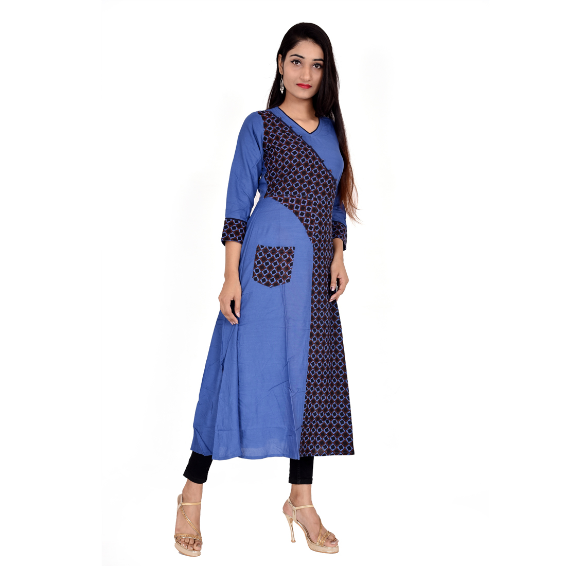 Blue & Black Printed Rayon Kurti
