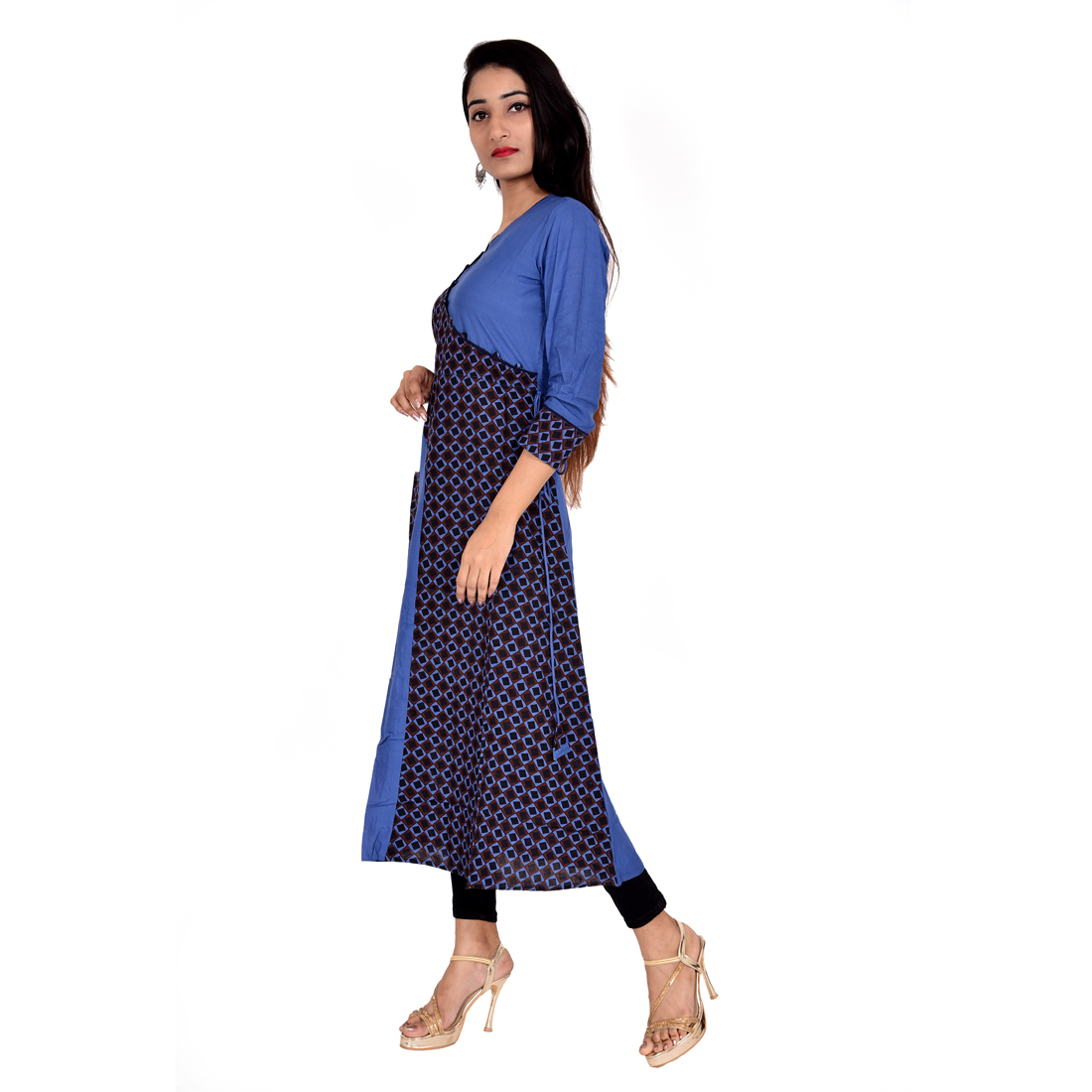Blue & Black Printed Rayon Kurti