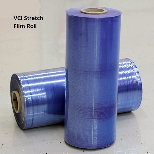 VCI Stretch Film - PE, Customized Sizes 75mm to 500mm, Transparent Blue/White, 90-115 Gauge Thickness | VCI Impregnated Protection, Single-Layer Lamination