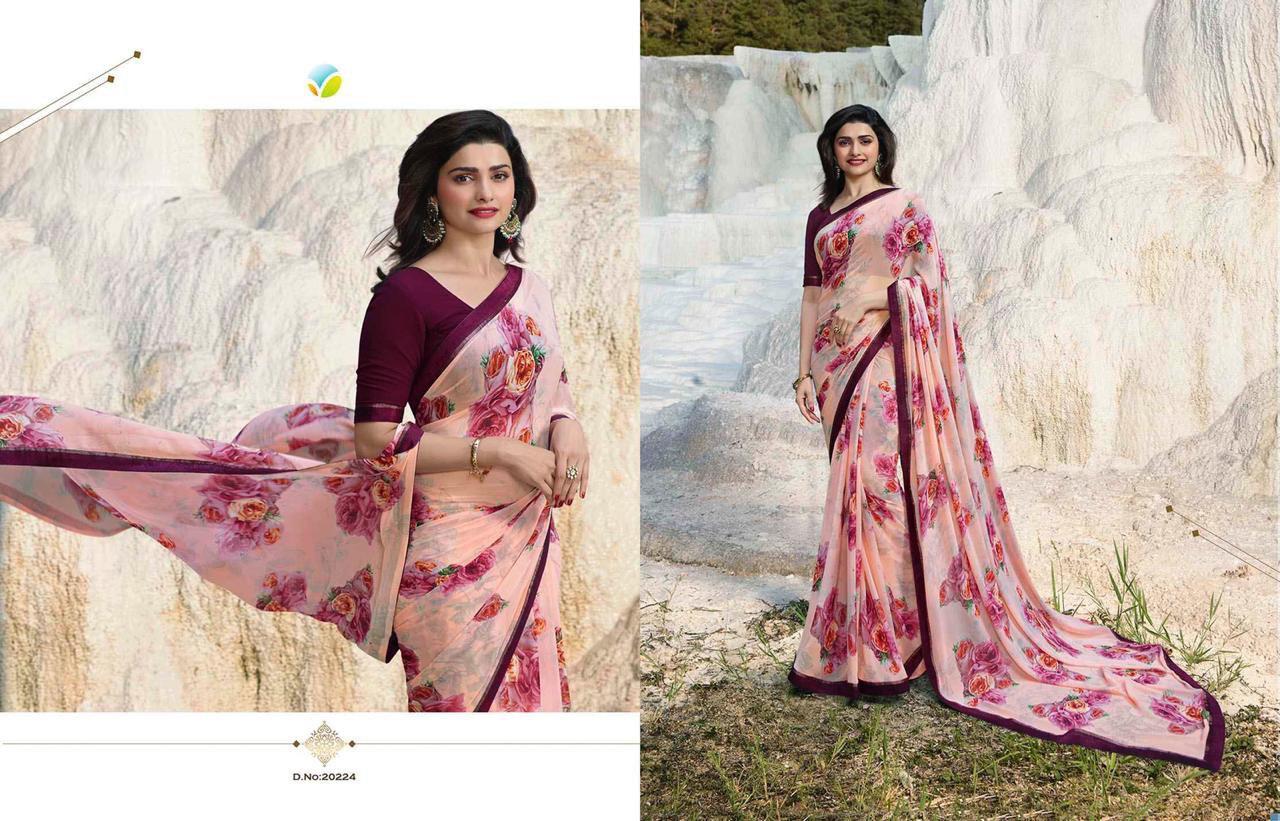 Fancy Georgette Saree - 5.5 Cut With Printed Lace Blouse 0.8 Cut, Multicolor Design For All Seasons